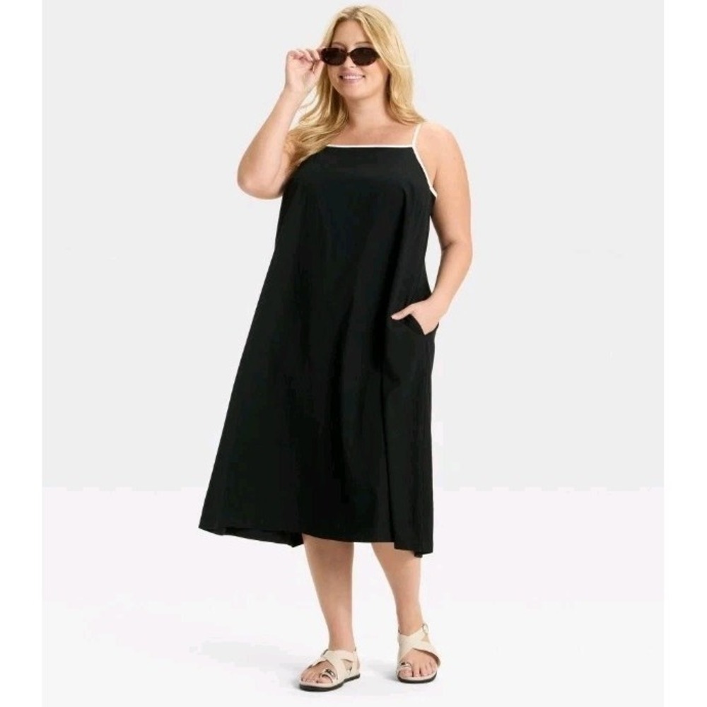 Ava & Viv Black Midi Dress with White Straps